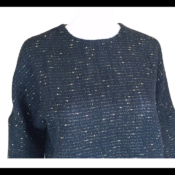 ZARA Woman Metallic Confetti Tweed Boxy Sweater With Back Keyhole Black Sz Small - Picture 11 of 12